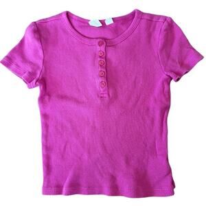 GAP Short Sleeve Crew Neck 5 Buttons at Front Hot Pink S